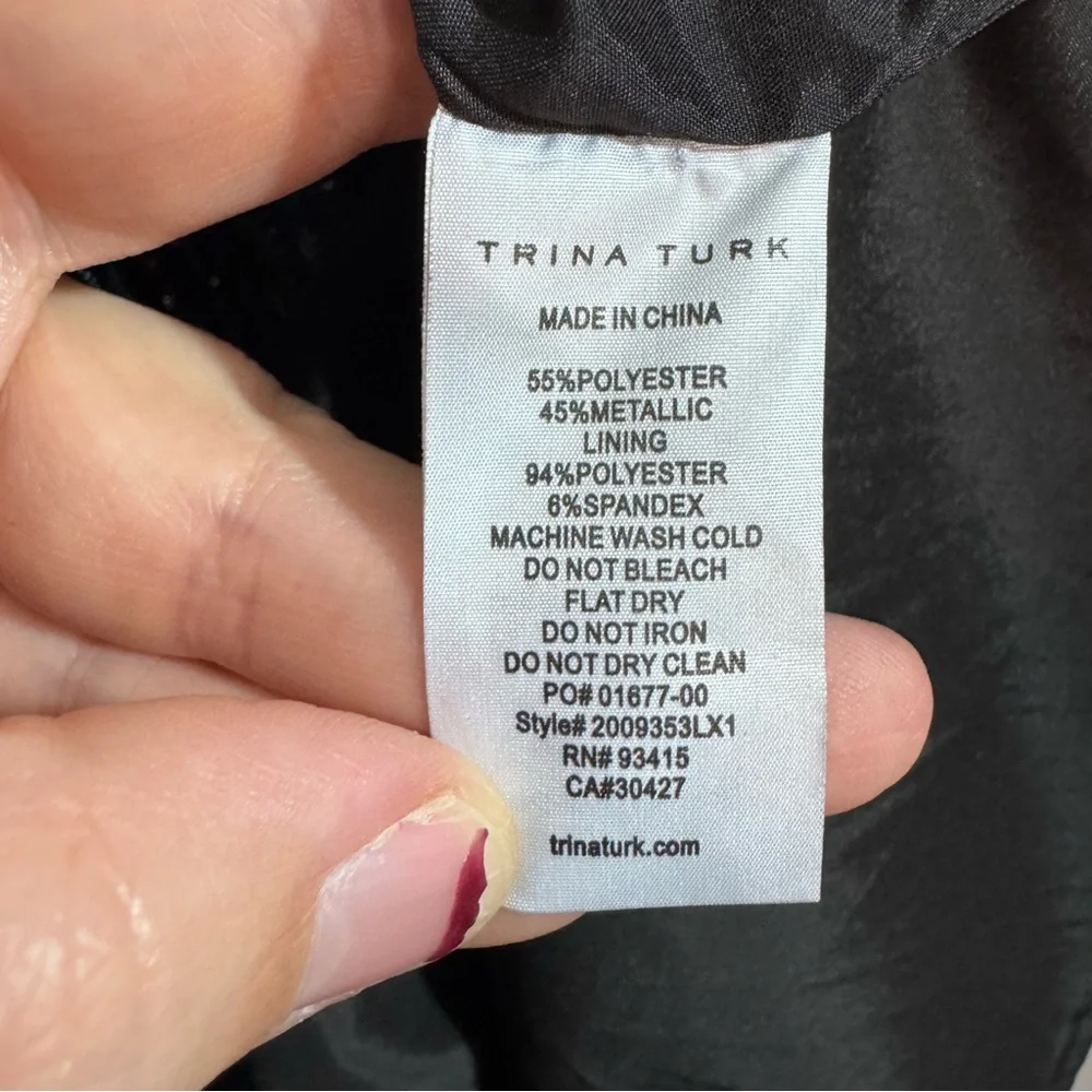 Trina Turk Metallic Pleated V Neck Mini Dress Long Sleeve Size 8